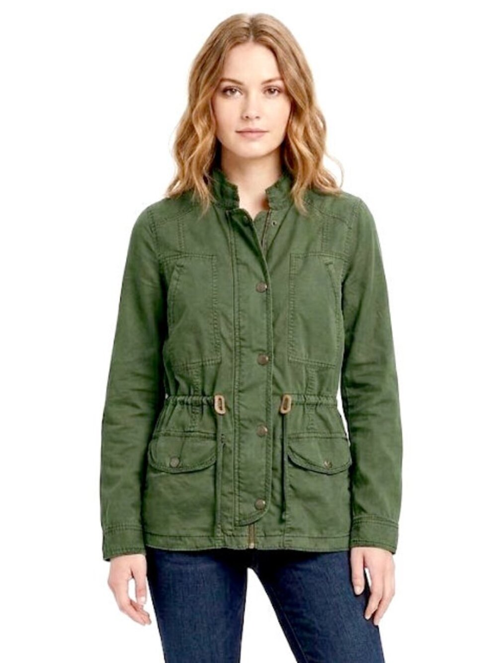 HINGE Drapey Military Jacket, Army Green, Womens Size Small